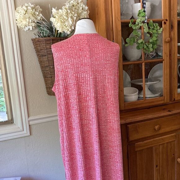 LuLaRoe Open Front Long Sleeveless Heatherd Red Joy Duster Size Large - Picture 6 of 10